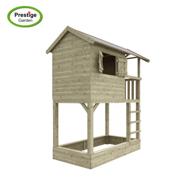 Houten speelhuis Treehut met zandbak en aanbouwschommel (dubbel) - Prestige Garden - Afbeelding 3