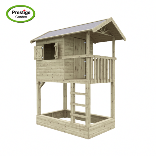 Houten speelhuis Treehut met zandbak en aanbouwschommel (dubbel) - Prestige Garden - Afbeelding 6