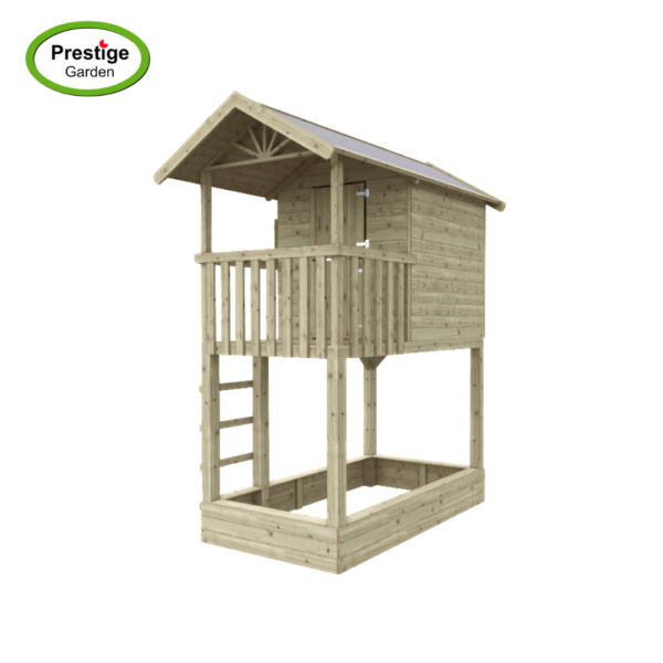 Houten speelhuis Treehut met zandbak en aanbouwschommel (dubbel) - Prestige Garden - Afbeelding 5