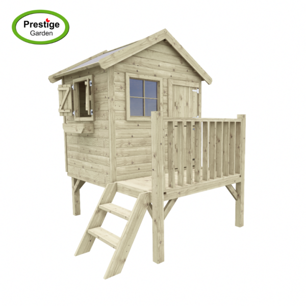 Houten speelhuis Funny L met aanbouwschommel dubbel - Prestige Garden - Afbeelding 3