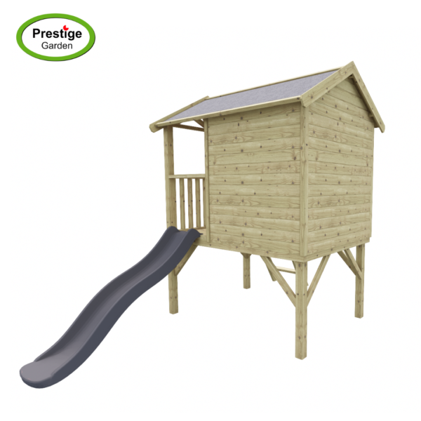 Houten speelhuis Funny XL met aanbouwschommel dubbel en glijbaan - Prestige Garden - Afbeelding 6