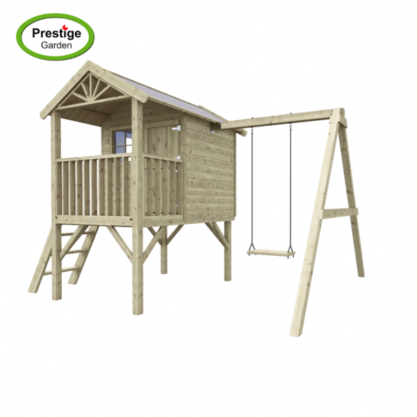 Houten speelhuis Funny XL met aanbouwschommel enkel - Prestige Garden - Afbeelding 2