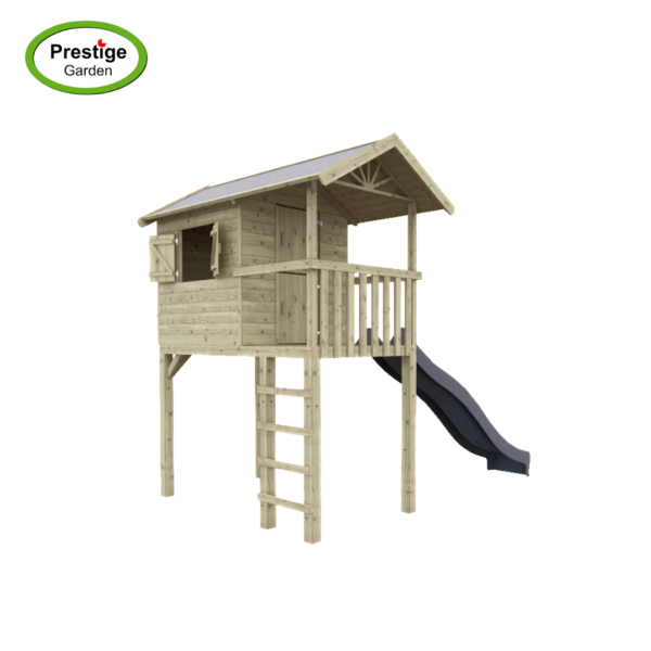 Houten speelhuis Treehut met glijbaan en aanbouwschommel (dubbel) - Prestige Garden - Afbeelding 5