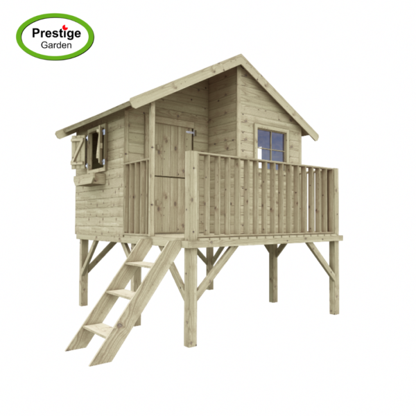 Houten speelhuis Brussel met aanbouwschommel (dubbel)- Prestige Garden - Afbeelding 4